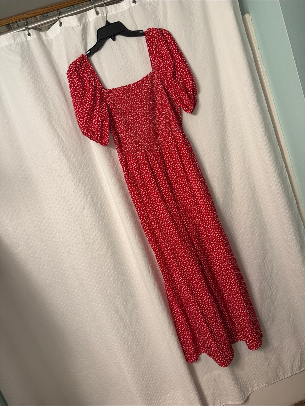 Women's Red Floral Square-Neck Jumpsuit with Puff Sleeves XL